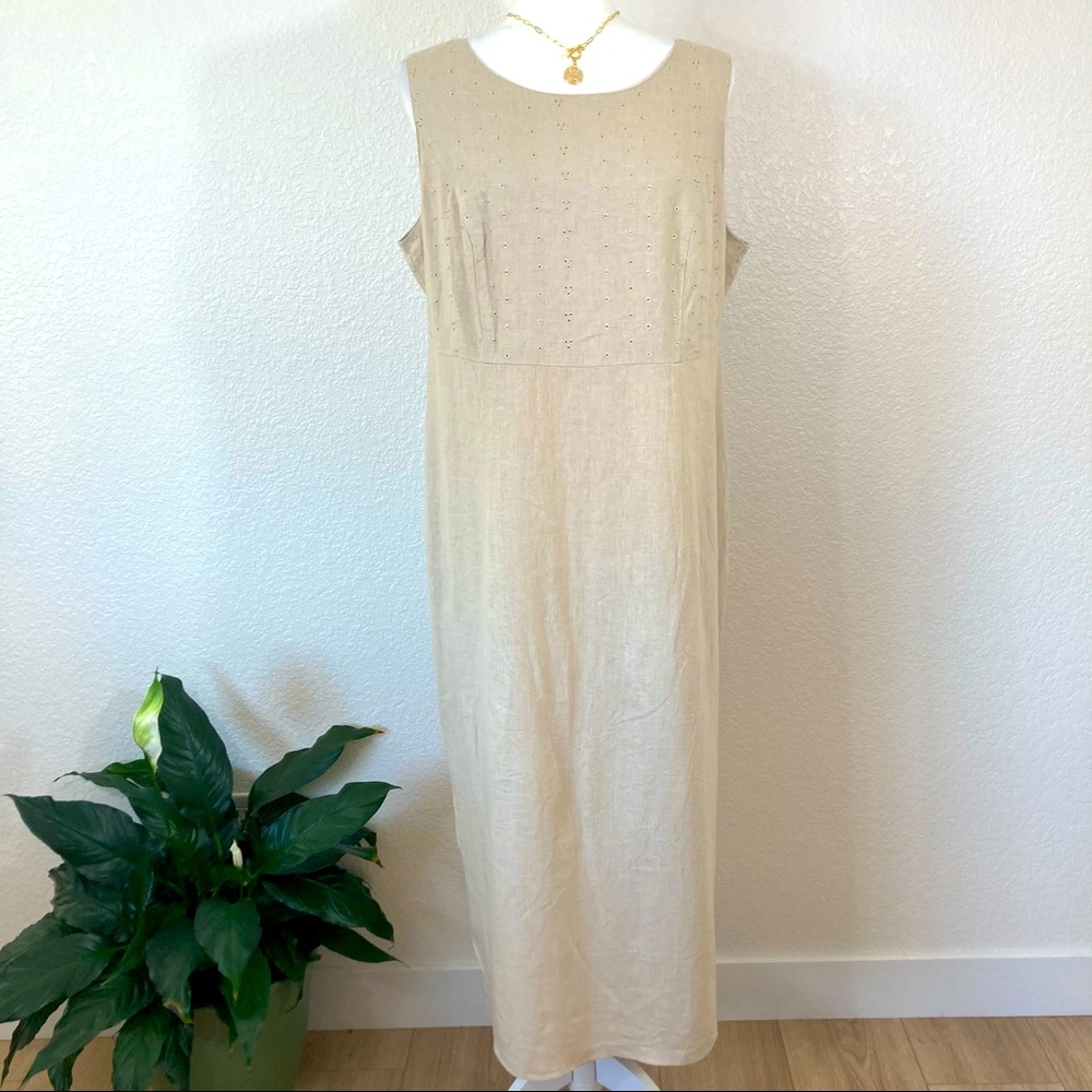 Vintage Plus Linen Eyelet Neutral 90s Maxi Dress